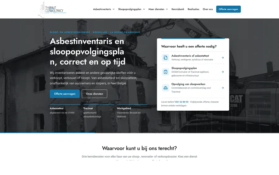 Homepage van Thibaut Consultancy, sloop- en asbestdeskundige in Roeselare